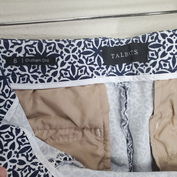 TALBOTS Womens Pants 8 Chatham Crop Geometric‎ Scalloped High Rise Navy Nautical - Picture 4 of 10